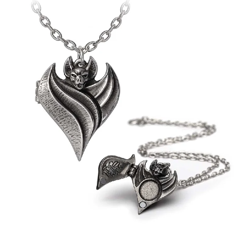 women gemstone drop pendant necklaces -Darken Heart Bat Locket Pendant Necklace by Alchemy Gothic