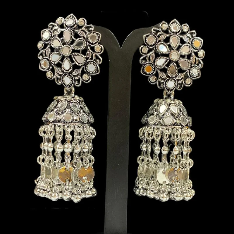 women oval earrings -Manisha Jewellery Oxidised Plated Austrian Stone And Mirror Jhumki