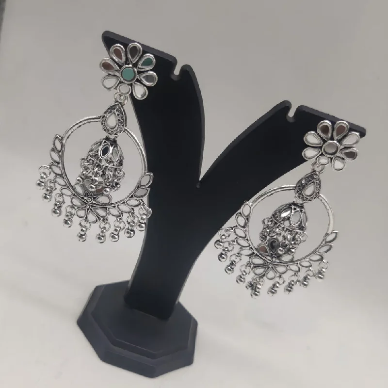 women multi-stone earrings -SNERA Oxidised Plated Mirror And Ghungroo Dangler Earrings