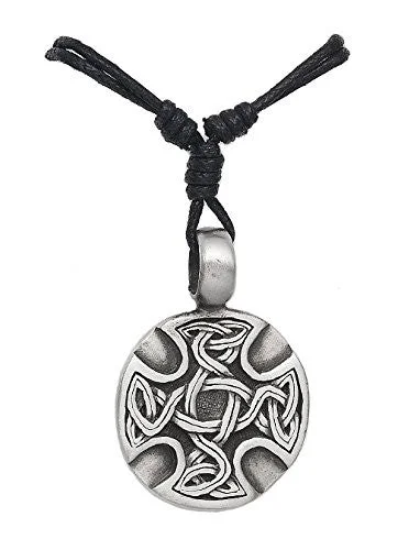 women heart necklaces -Mens Pewter Celtic Cross Circle Shield Pendant on Adjustable Necklace Cord