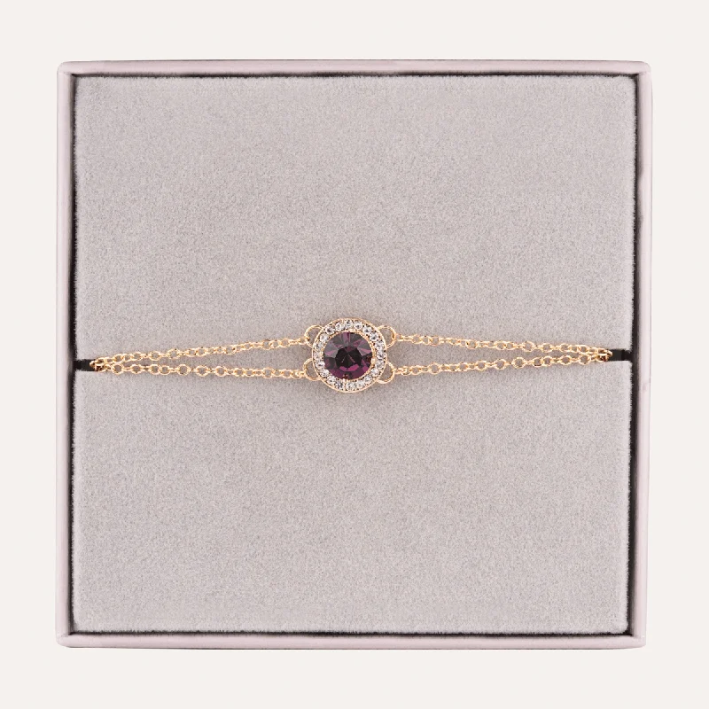 women oval bracelets -February Amethyst-Colour Birthstone Clasp Bracelet Cubic Zirconia In Gold-Tone