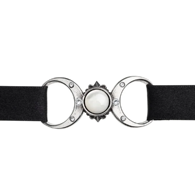 women bridal necklaces -Triple Goddess Moon Pearl Ribbon Choker Necklace by Alchemy Gothic