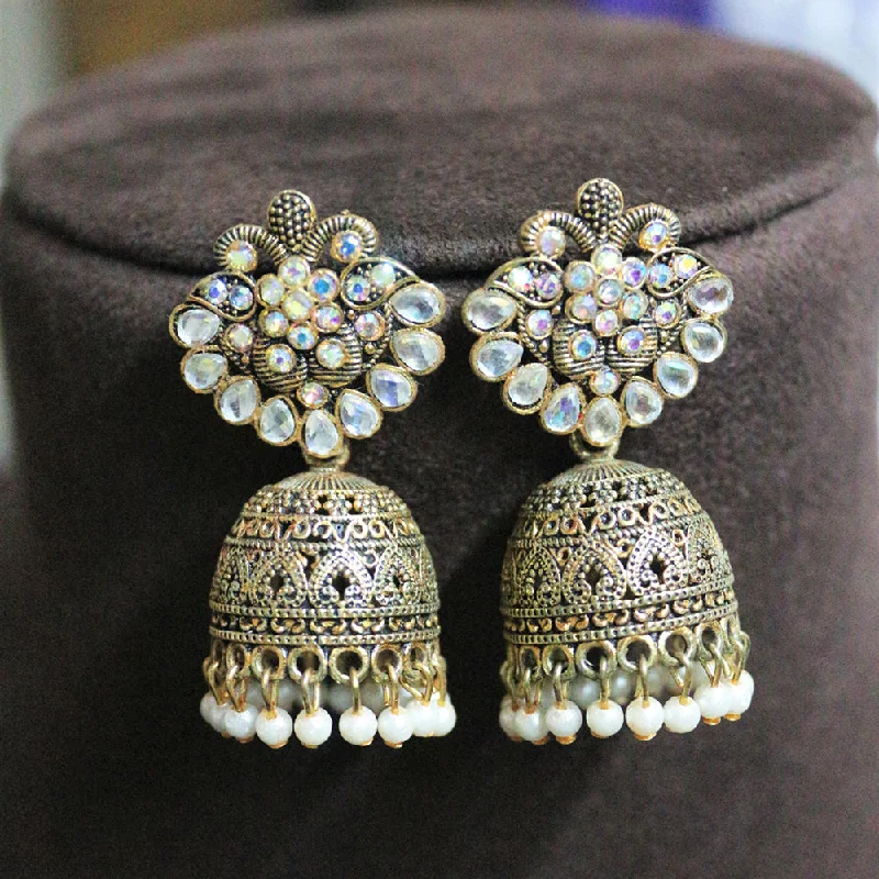 women oversized earrings -H K Fashion Gold Plated Crystal Stone And Pearls Jhumki Earrings