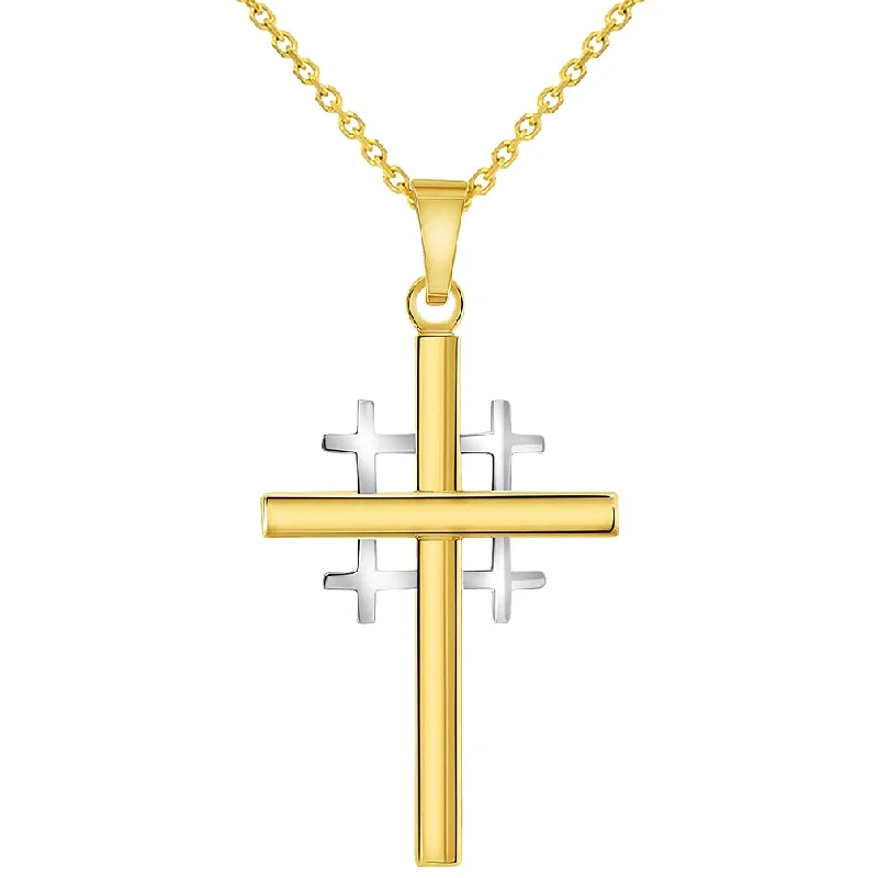 women gemstone pendant necklaces -14k Two-Tone Gold Religious Crusaders Jerusalem Latin Plain Cross Pendant Necklace