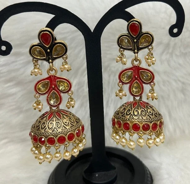 women bold earrings -Infinity Jewels Gold Plated Meenakari Jhumki Earrings