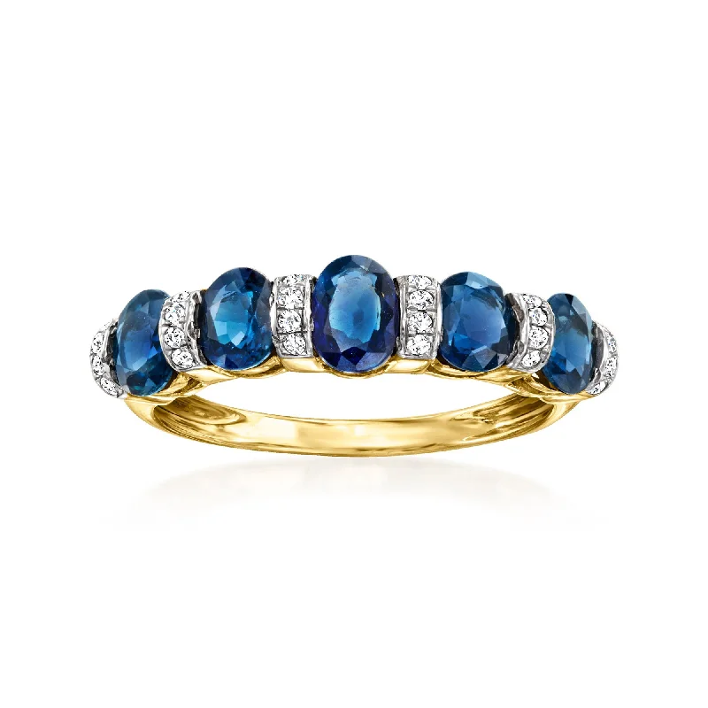 women trendy engagement rings -Ross-Simons Sapphire and . Diamond Ring in 14kt Yellow Gold