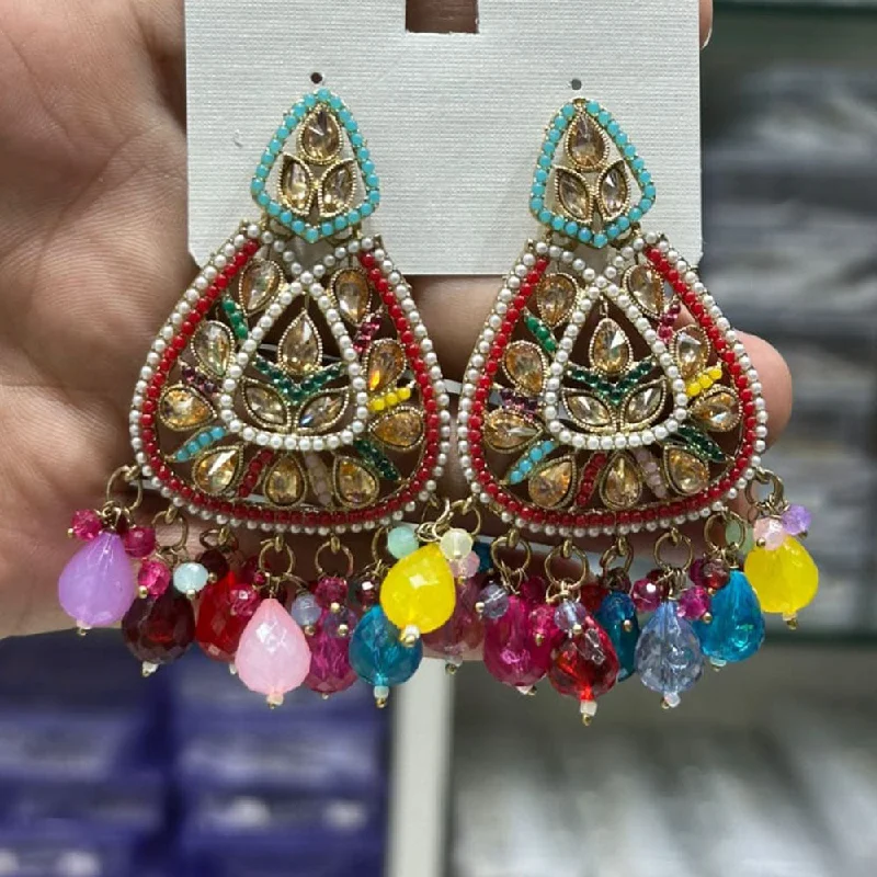 women personalized earrings -Kavita Art Gold Plated Crystal Stone And Beads Dangler Earrings