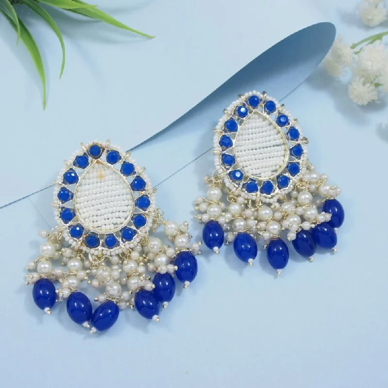 women textured earrings -Etnico Gold Plated Traditional Kundan & Pearl Drop Dangle Earrings For Women (E2951Bl)