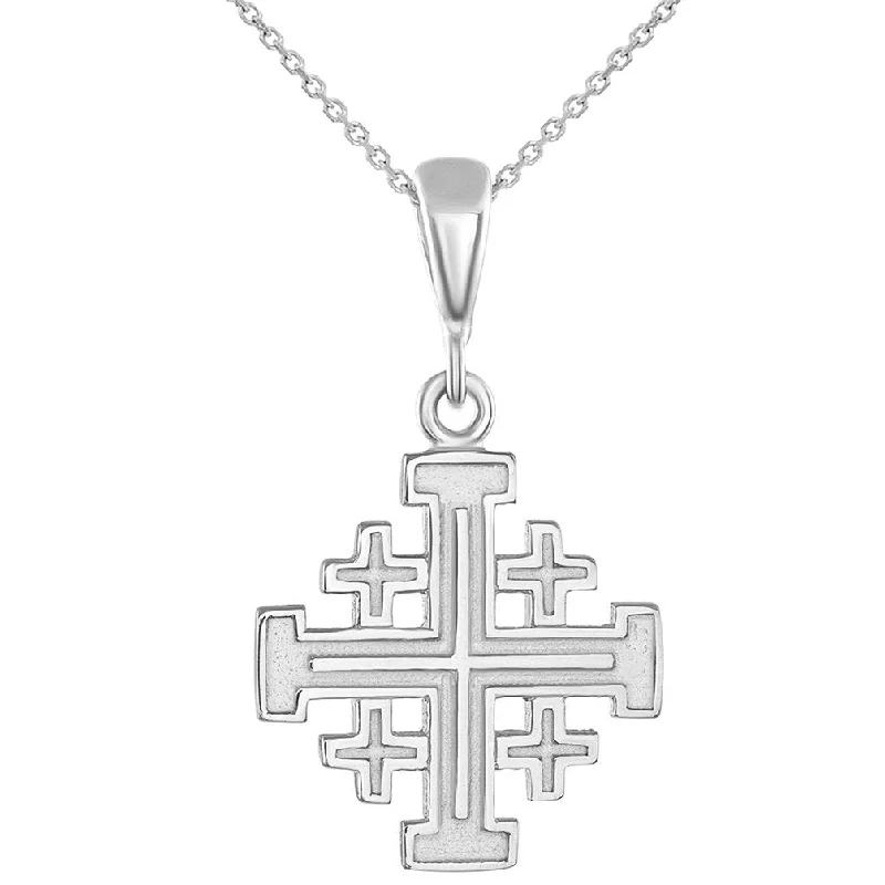 women gold necklaces -Solid 14K Gold Crusaders Jerusalem Cross Pendant Necklace - White Gold