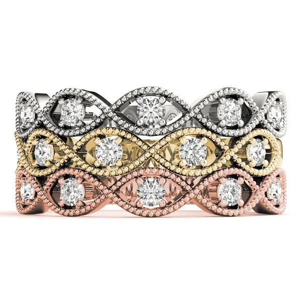 women affordable rings -Crossover Milgrain Diamond Stackable Rings (1/6 ctw each)