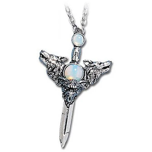 women art deco necklaces -Wolverine Moon Alchemy Gothic Wolf Sword Necklace