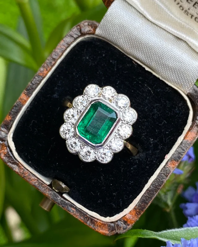 women classic rings -Victorian Emerald and Diamond 18ct Yellow Gold Ring 1.0ct + 1.20ct