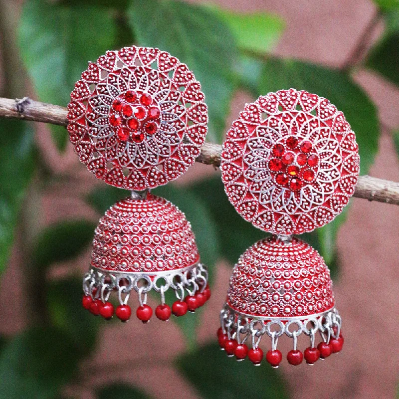 women hoop statement earrings -H K Fashion Silver Plated Austrian Stone And Pearls Jhumki Earrings