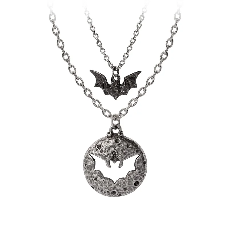 women halo necklaces -Luna Roost Bat and Moon Paired Necklaces by Alchemy Gothic.