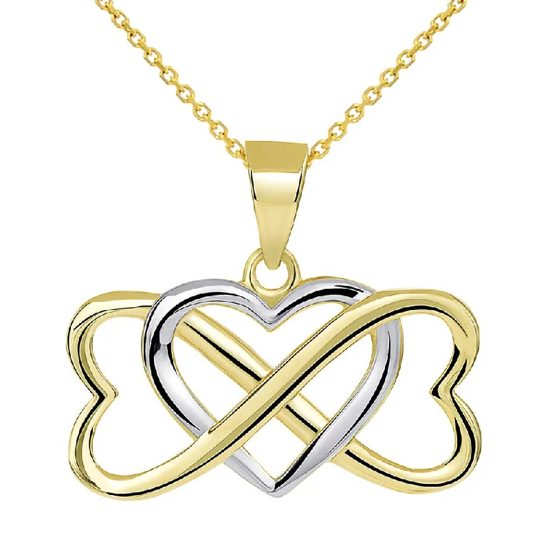 women emerald necklaces -Solid 14k Yellow Gold Two Tone Interlocking Triple Heart Infinity Love Symbol Pendant Necklace