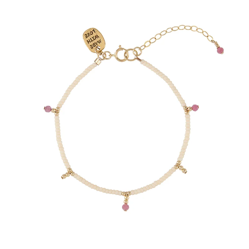 women stacking charm bracelets -Semi Precious Utulivu 5 Drop Bracelet - MIXED PINKS/GOLD