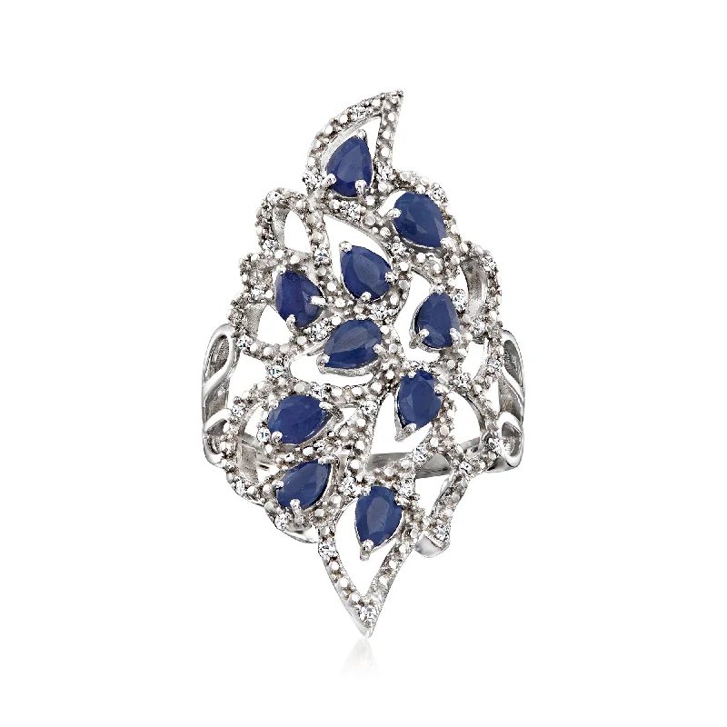 women wedding engagement rings -Ross-Simons Sapphire and . Diamond Cluster Ring in Sterling Silver