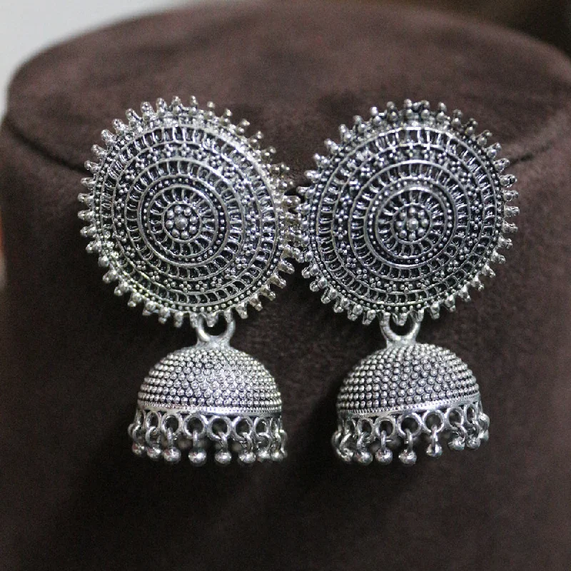 women sparkly drop earrings -H K Fashion Oxidised Plated Pearls Jhumki Earrings