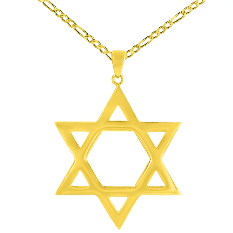 women trendy necklaces -14K Solid Yellow Gold Large Star of David Charm Jewish Symbol Pendant Necklace