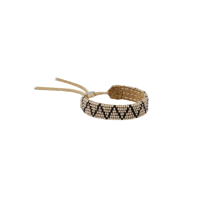 women silver cuff bracelets -Adjustable Leather Zigzag Bracelet - TAUPE/BLACK