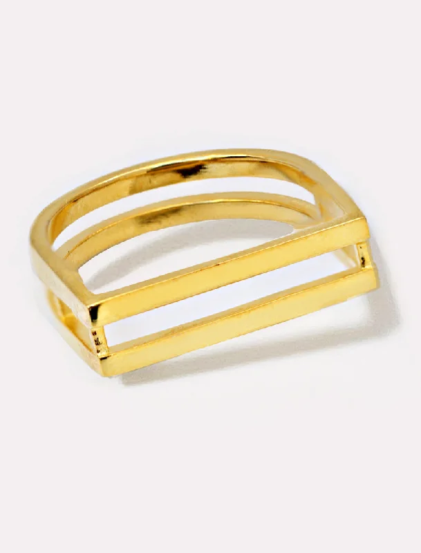 women personalized rings -C.E.O. Double Bar Ring | 18K Gold Over Sterling Silver