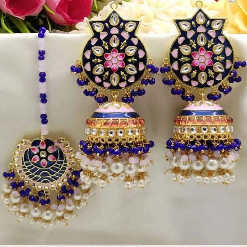 women silver earrings -Akruti Collection Gold Plated Kundan Stone And Pearls Meenakari Earrings With Maangtikka