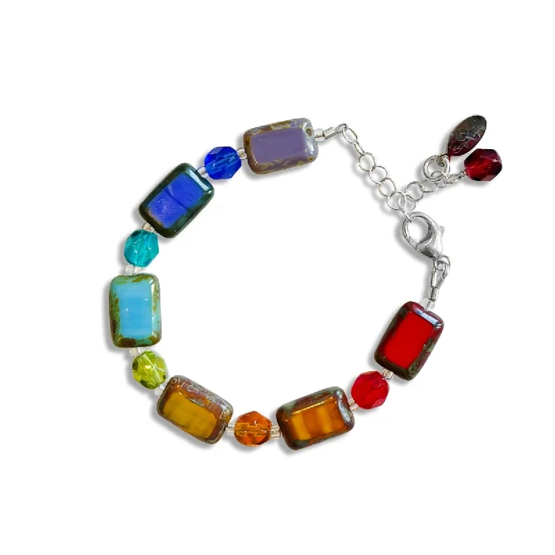 women oval bangles -Multicolor Rainbow Beaded Bracelet for Kids, Child Size Trilogy Bracelet