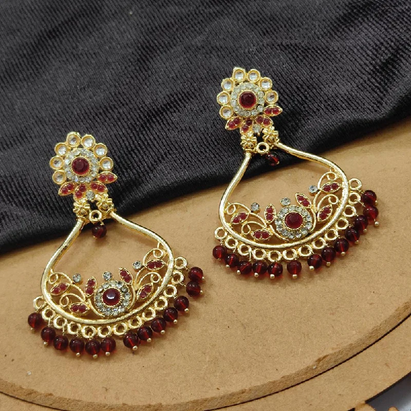 women diamond stud earrings -Bhavi Jewels Gold Plated Kundan Stone And Beads Dangler Earrings