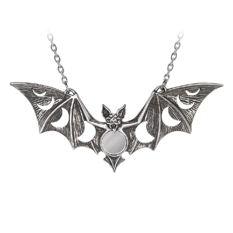 women bridal necklaces -Lunaeca Lunar Moon Phases Bat Necklace by Alchemy Gothic