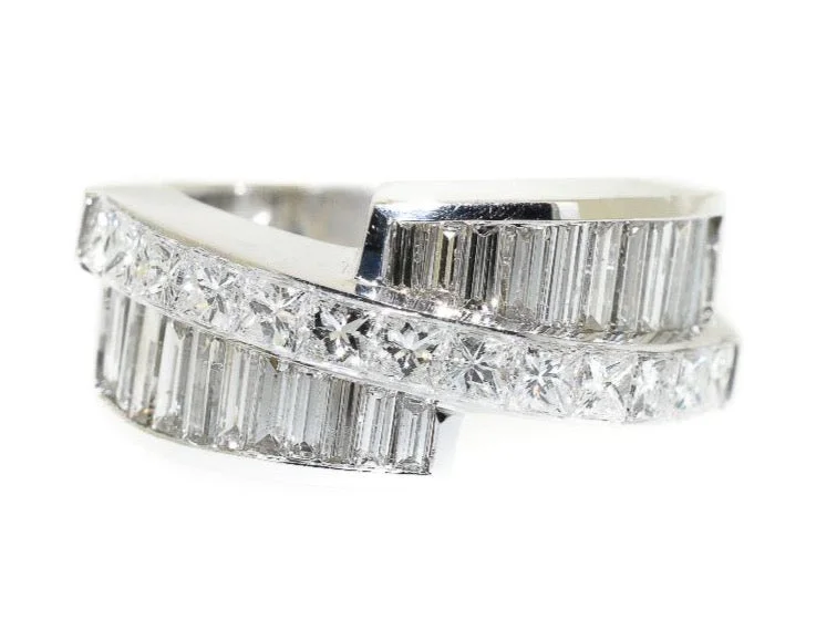 women anniversary rings -18kt White Gold Princess & Baguette Diamond Fashion Ring (2.10 ctw)