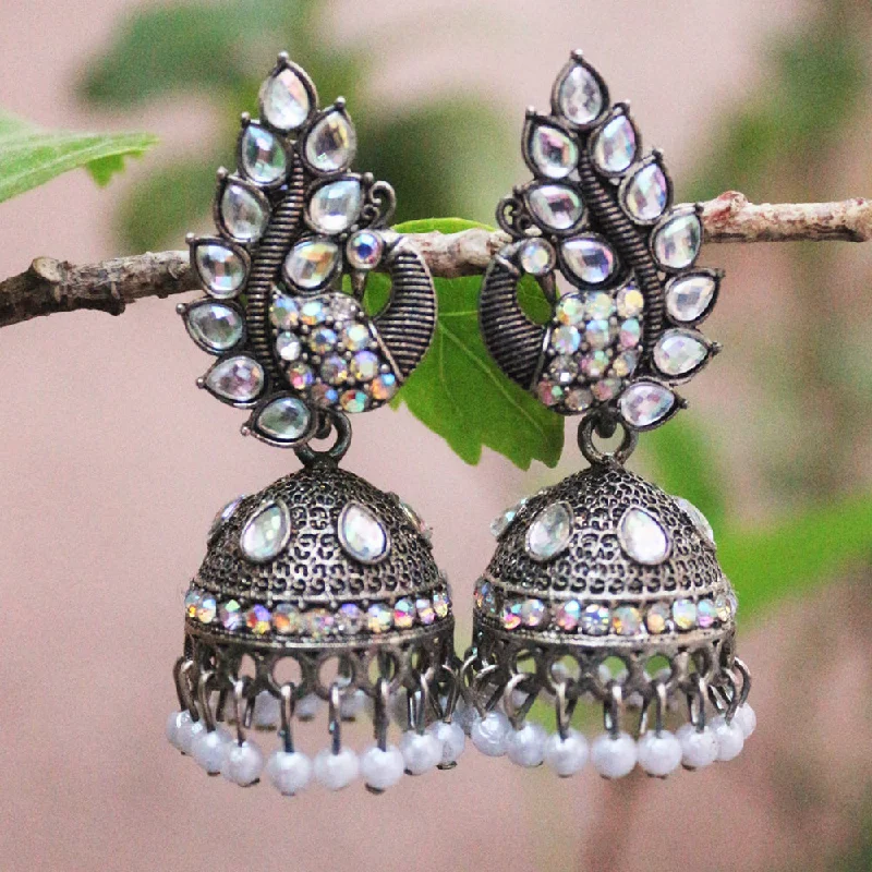 women designer earrings -H K Fashion Oxidised Plated  Austrian Stone  Jhumki Earrings