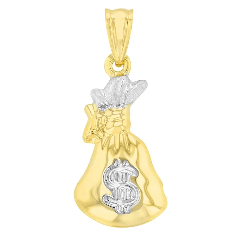 women fancy necklaces -High Polish 14K Yellow Gold 3D Money Bag Charm Pendant - Yellow Gold