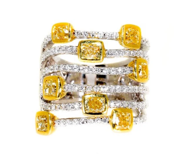 women unique wedding bands -18kt White Gold Multi Row Yellow Diamond Ring