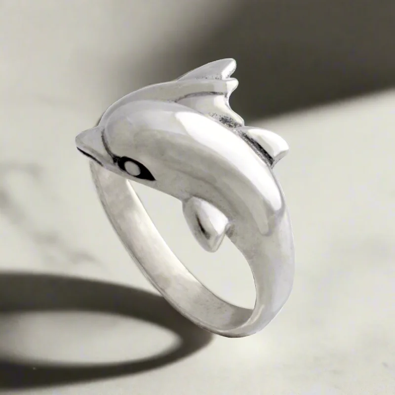 women birthstone engagement rings -Minoan Dolphins Ring in Sterling Silver (DT-83)