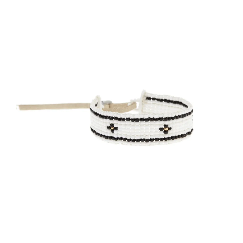 women art deco bracelets -Narrow Cross Warrior Bracelet - WHITE/BLACK