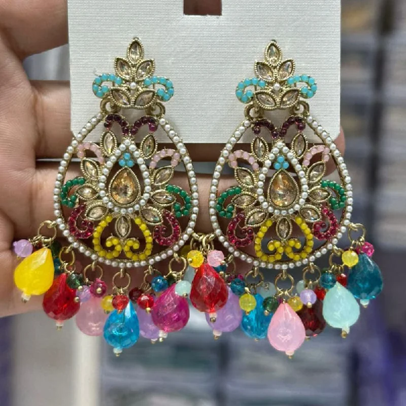 women gemstone hoop earrings -Kavita Art Gold Plated Crystal Stone And Beads Dangler Earrings