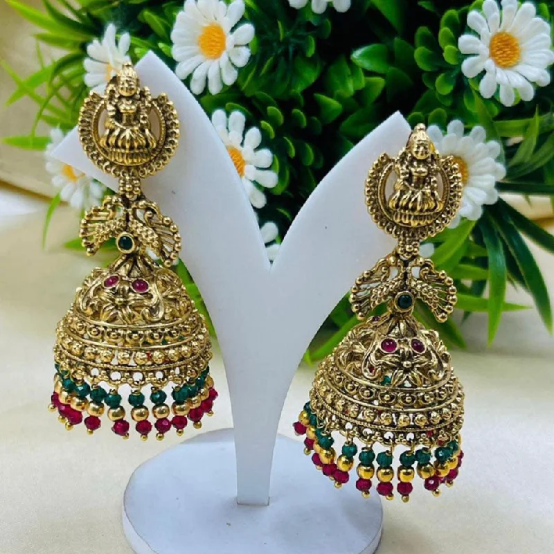 women trendy hoop earrings -VF Collection Gold Plated Pota Stone Temple Jhumki Earrings