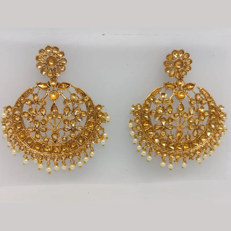 women luxury drop earrings -Khushboo Jewellers Gold Plated Kundan Stone And Pearls Dangler Earrings