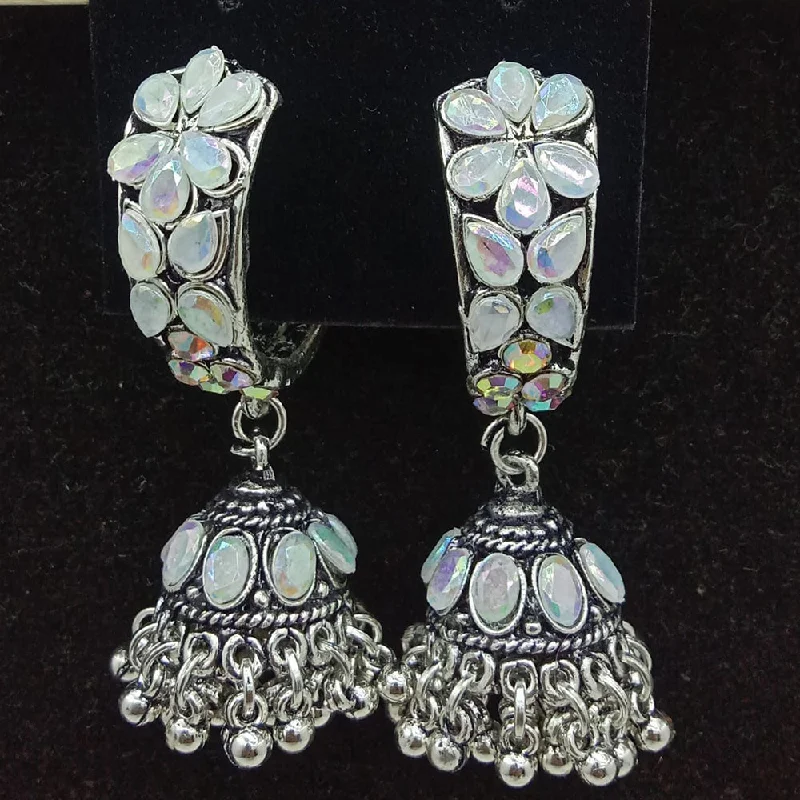 women textured earrings -SP Jewellery Oxidised Plated Crystal Stone Jhumki Earrings