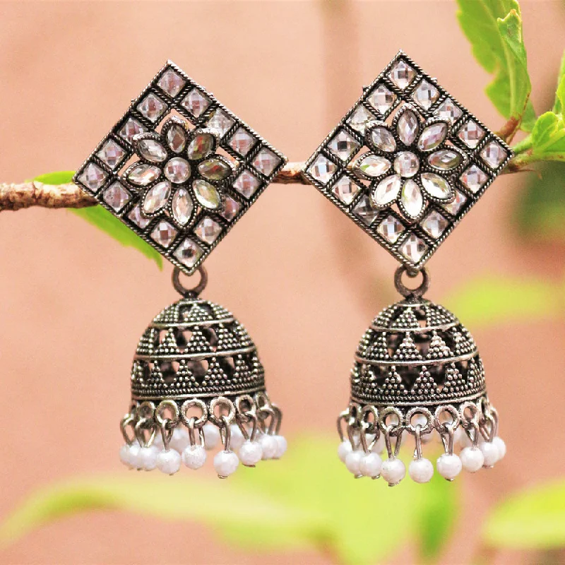 women fine gold earrings -H K Fashion Oxidised Plated  Crystal Stone Jhumki Earrings