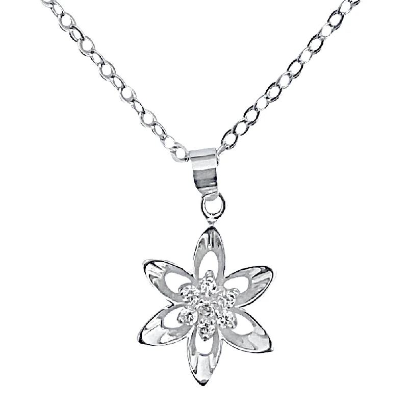 women celestial necklaces -Sterling Silver Mini Cubic Zirconia Flower Pendant on Silver Cable Chain Necklace, 18" with Extender