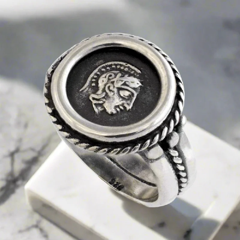 women silver rings -Athena Goddess Coin Ring, Handmade Ring, Sterling Silver Ring (DT-111)