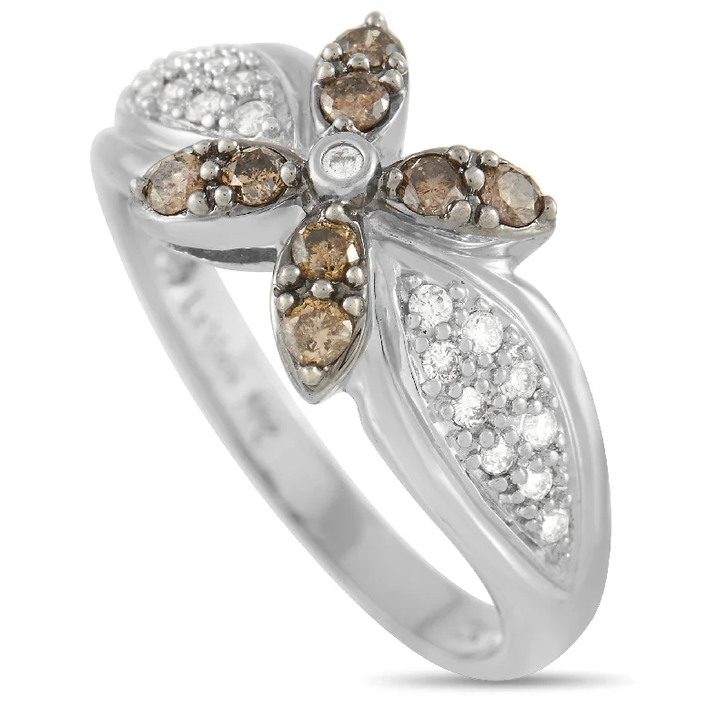 women sapphire gemstone engagement rings -Le Vian 18K White Gold White and Brown Diamond Flower Ring