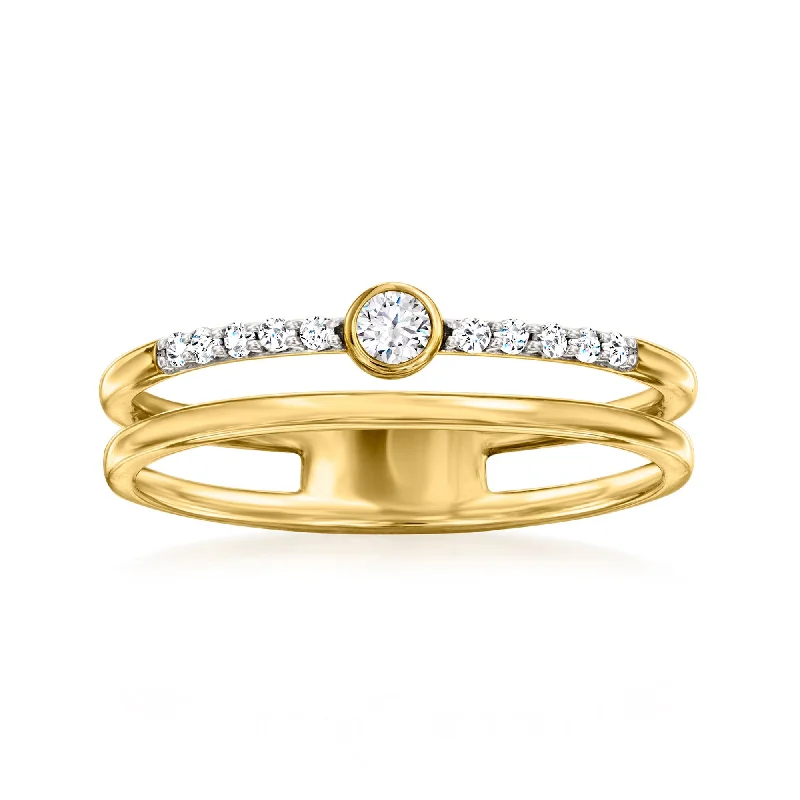 women rose gold solitaire engagement rings -Ross-Simons Diamond 2-Row Ring in 14kt Yellow Gold