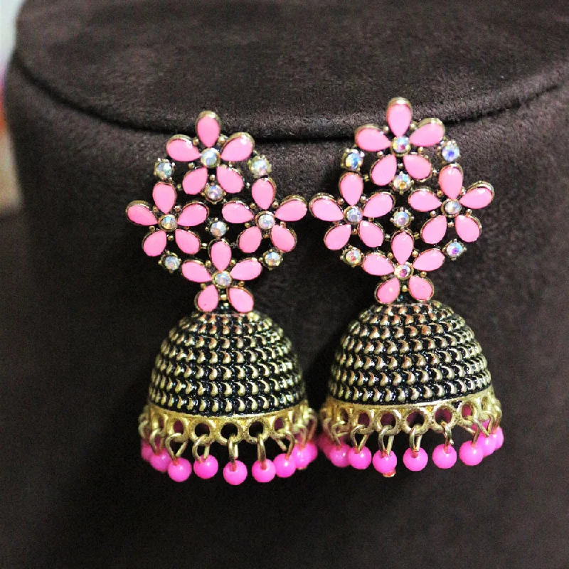 women geometric earrings -H K Fashion Gold Plated Pota Stone And Pearls Jhumki Earrings