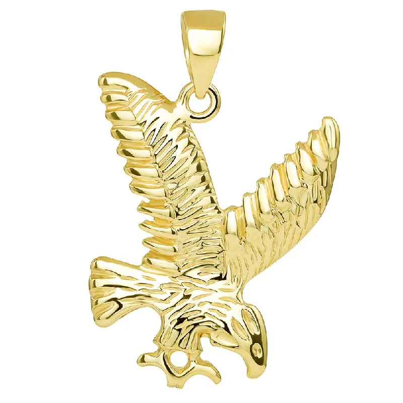 women link necklaces -14k Solid Gold Soaring American Eagle Animal Pendant - Yellow Gold