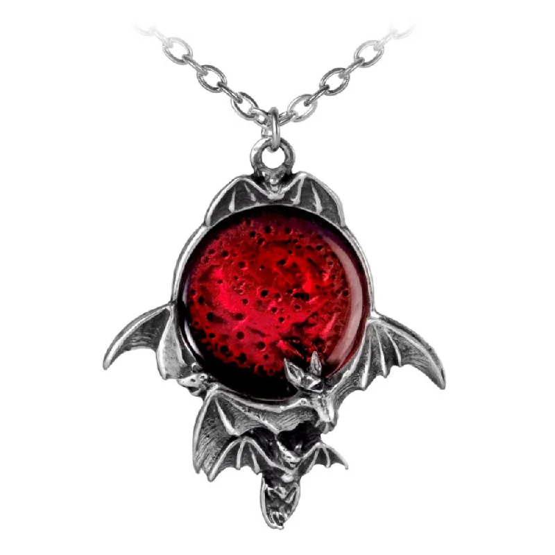 women custom charm necklaces -Blood Moon Pendant Bat Necklace by Alchemy Gothic