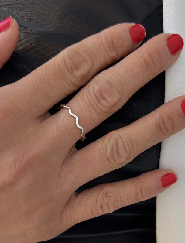 women black diamond rings -NOODLE Wavy Stackable Ring | Sterling Silver