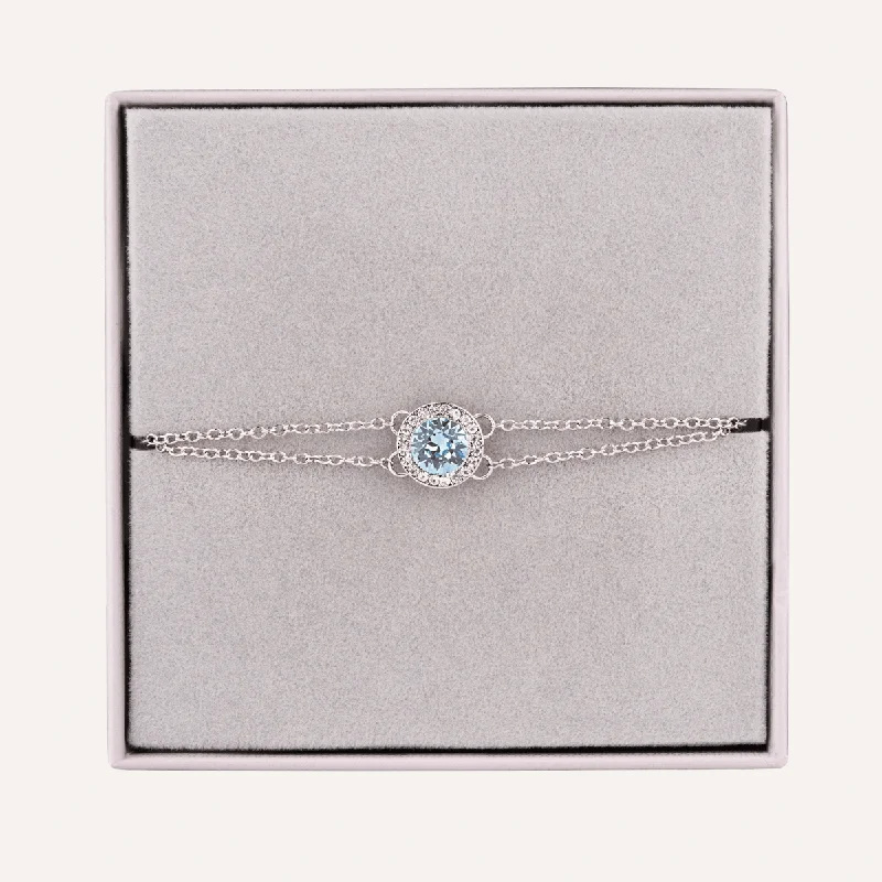 women leather bangles -March Aquamarine-Colour Birthstone Clasp Bracelet In Silver-Tone