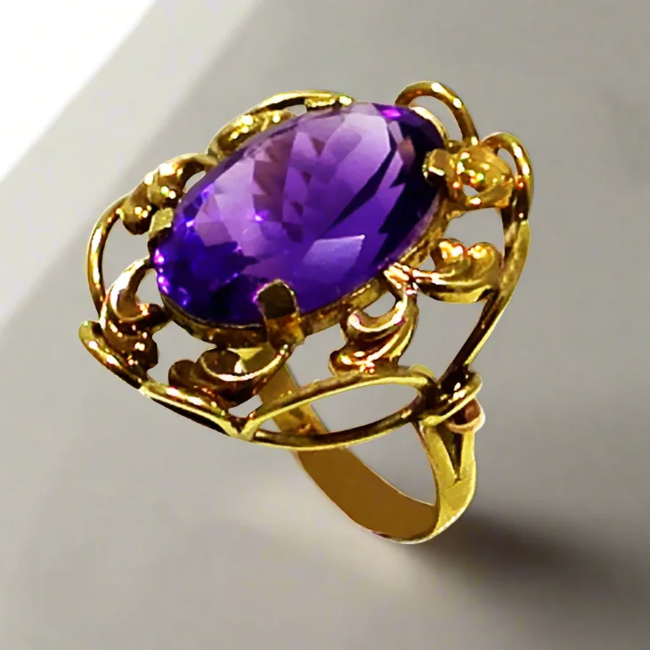 women personalized gemstone rings -Ring in 14k Gold with amethyst (B-53)